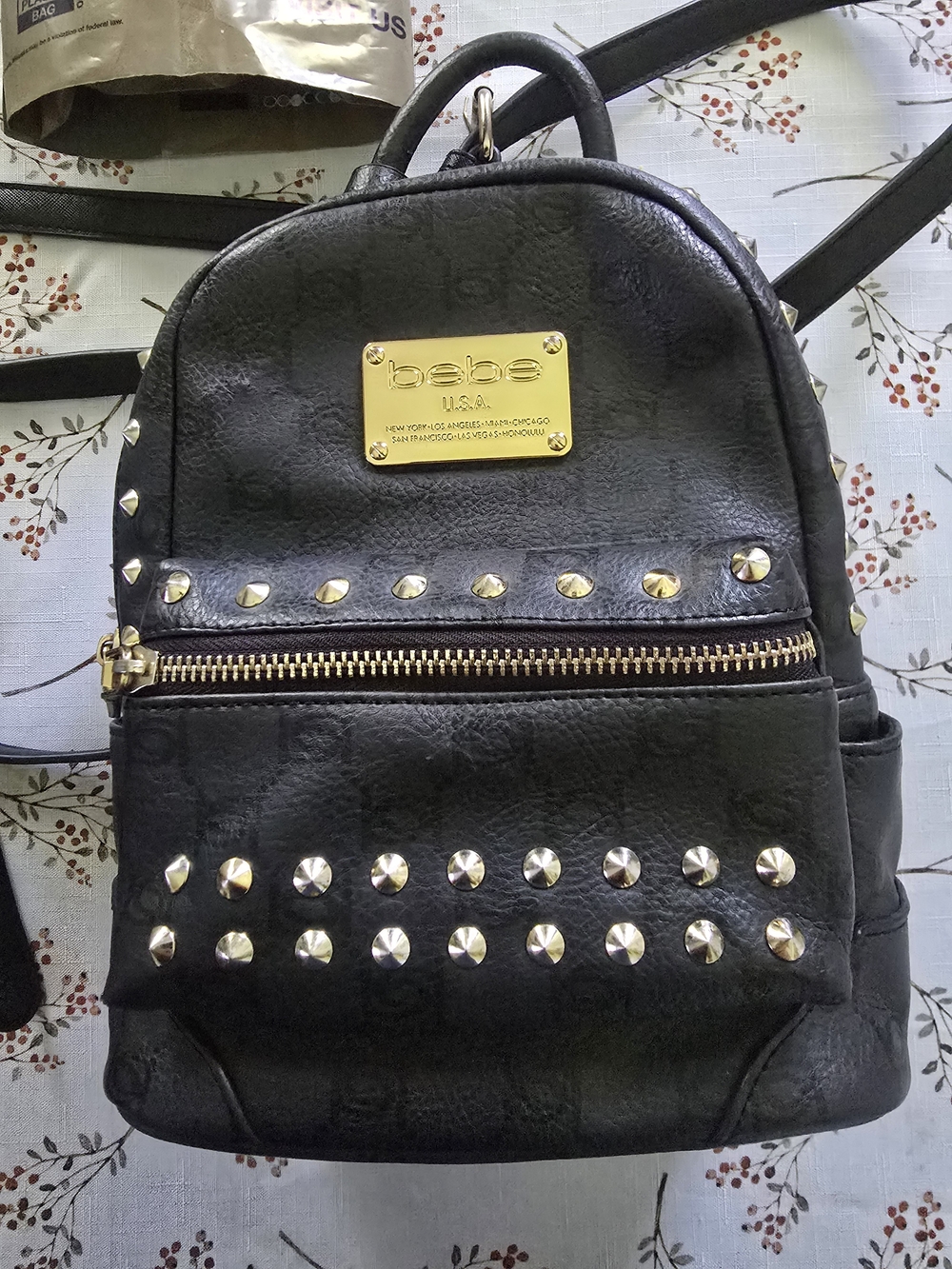 bebe Black Studded Mini Backpack